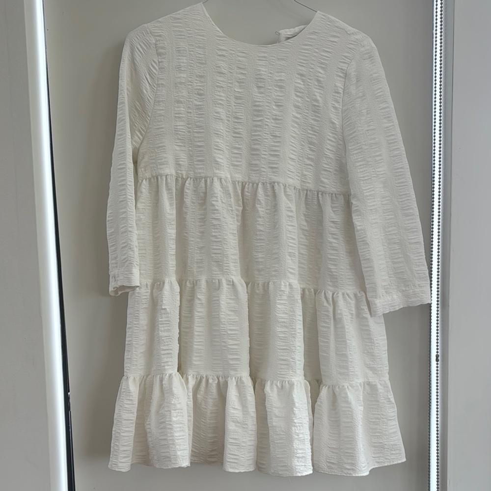 White Textured Tiered Dress